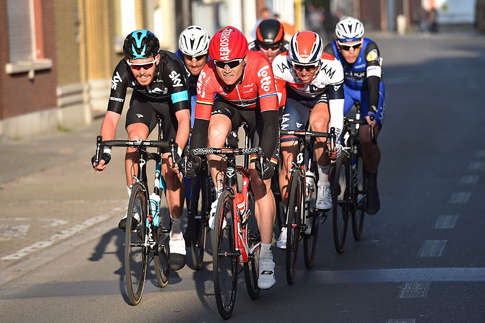 There were a small group of riders chasing Jasper Stuyven (Trek-Segafredo) at the end of Kuurne-Brussel-Kuurne