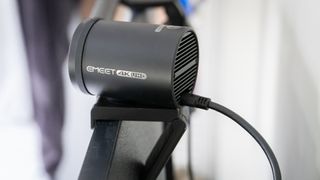 Emeet SmartCam S800 from the side on top of a computer monitor