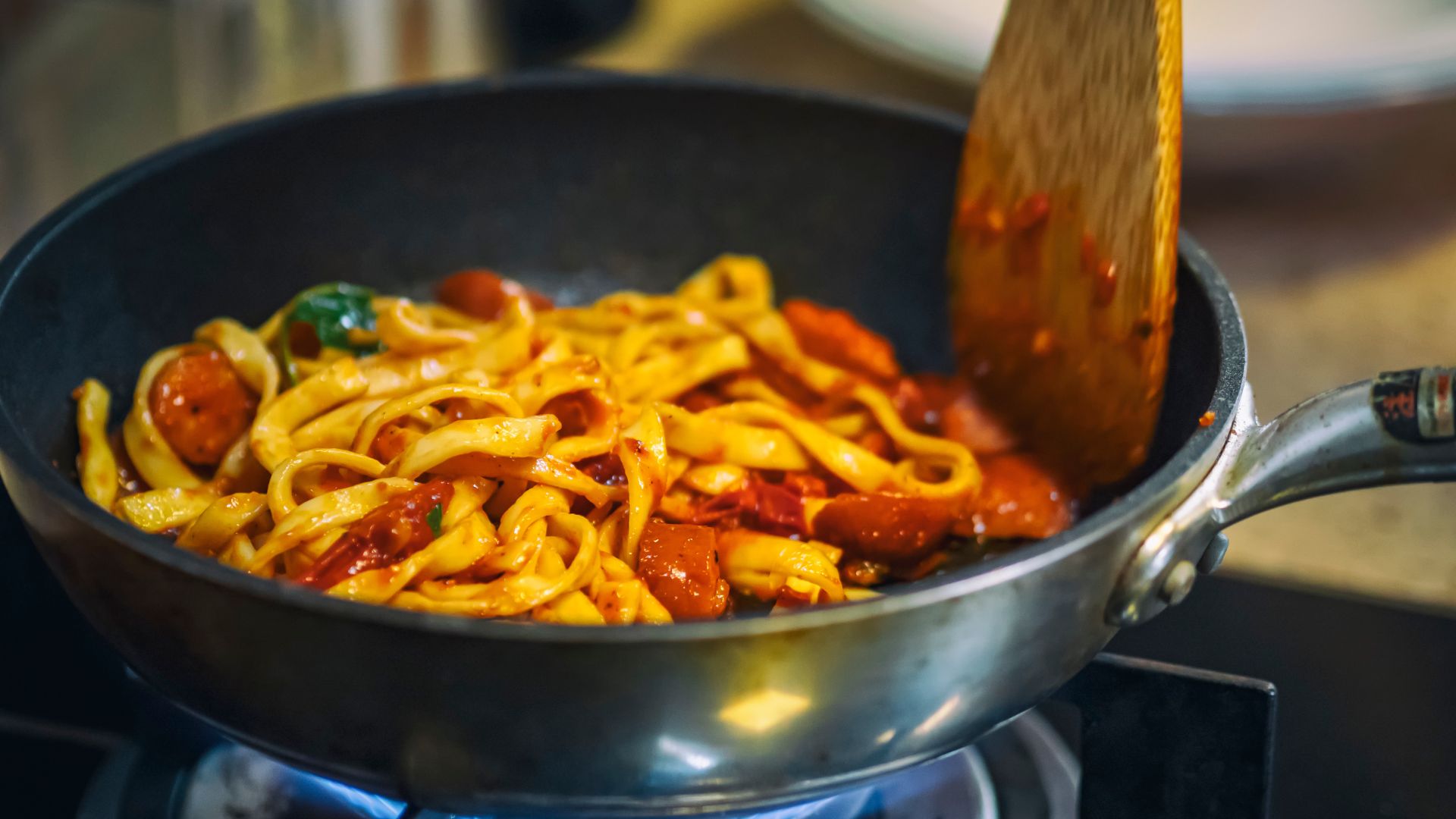 One pot pasta dish being cooked