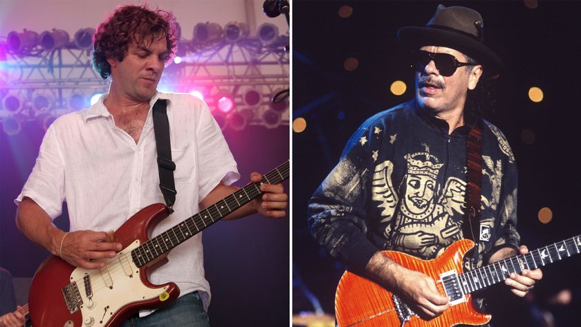 Dean Ween (left) and Carlos Santana performing onstage