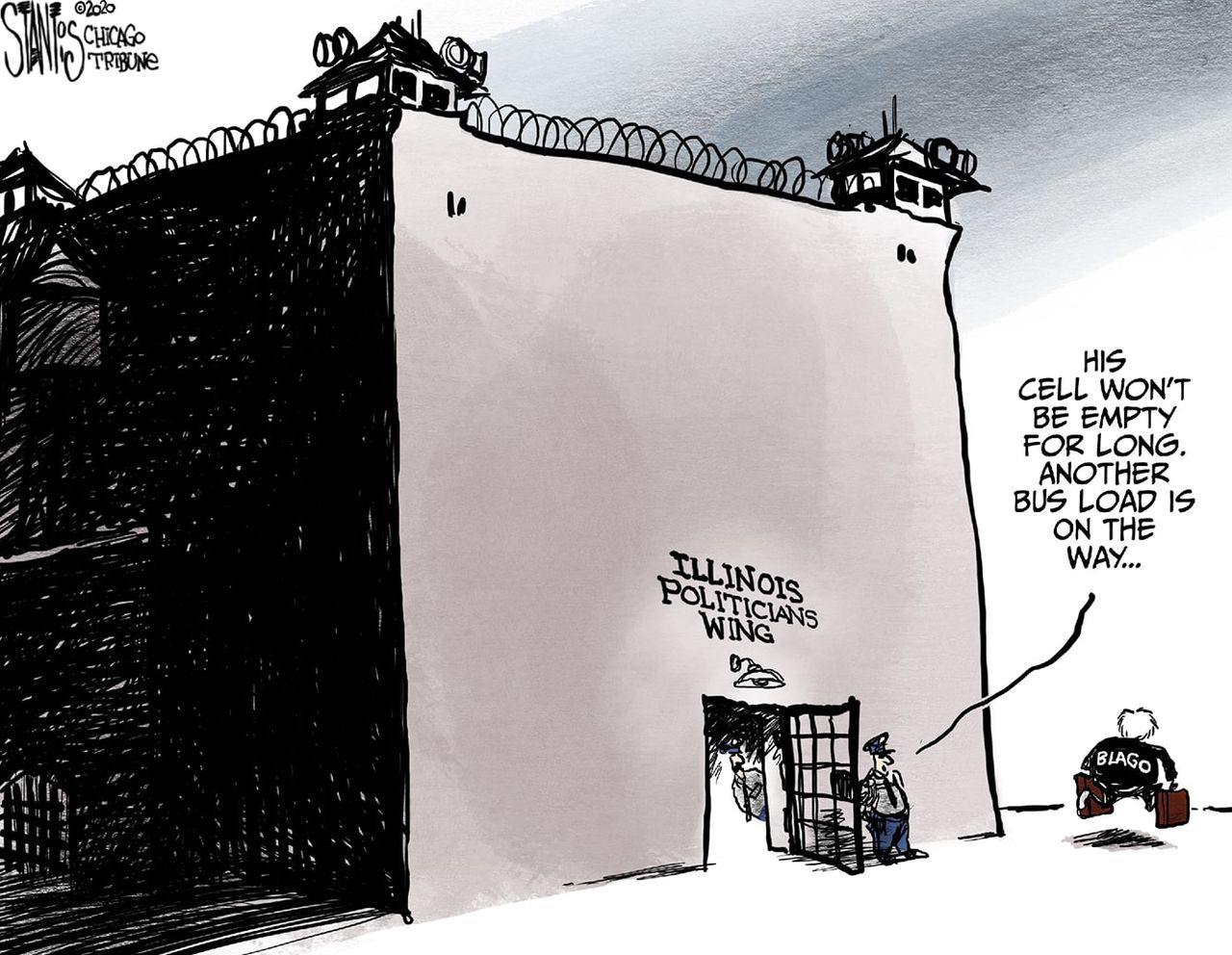 Political Cartoon U.S. Trump Rod Blagojevich Illinois politicians corruption jail cell