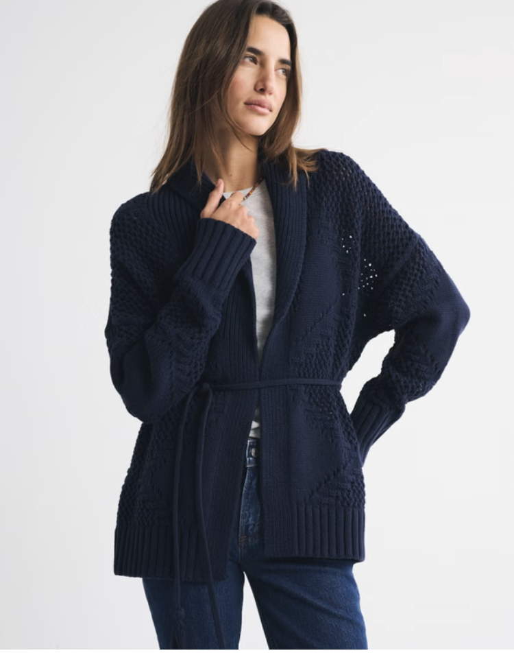 Textural Stitch Belted Cardigan