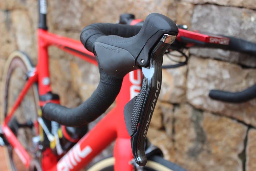 A close up of the Shimano Dura-Ace levers