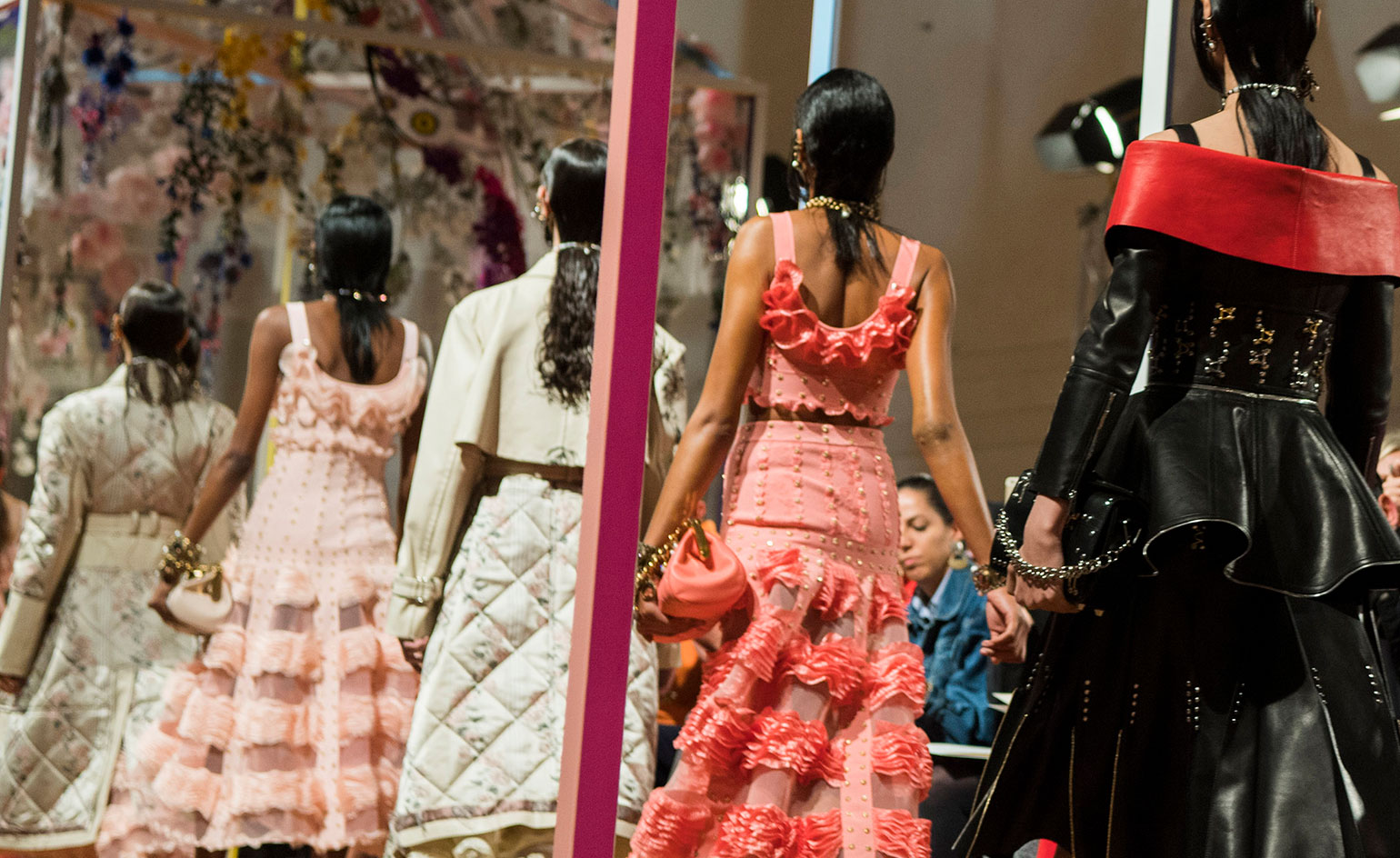Models at Alexander McQueen S/S 2018 fashion show