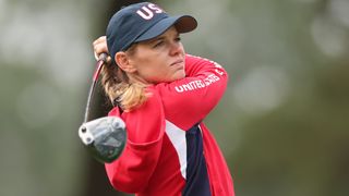 Sarah Schmelzel takes a shot during the Friday morning foursomes at the Solheim Cup