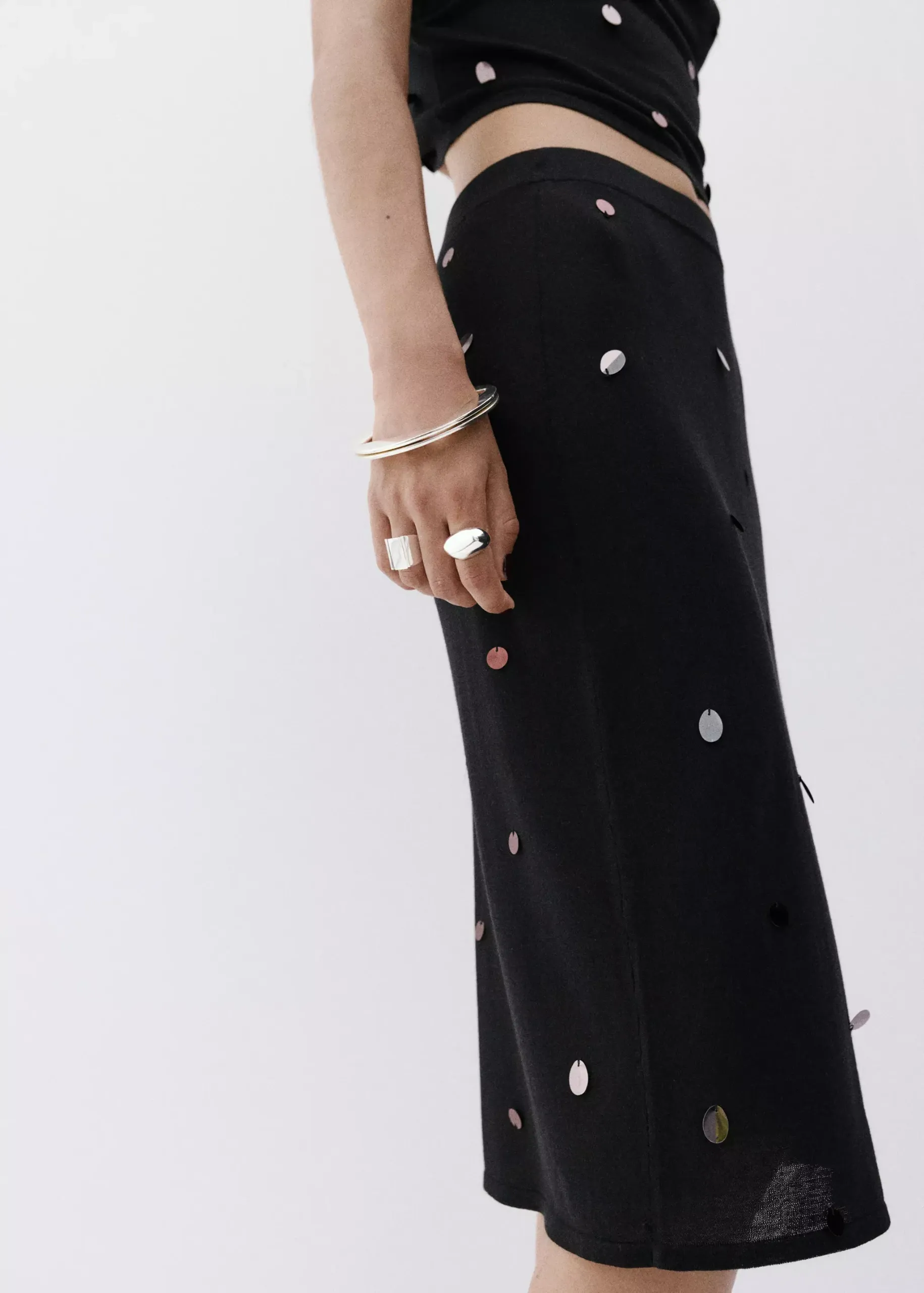 Midi Sequin Knit Skirt - Women | Mango United Kingdom