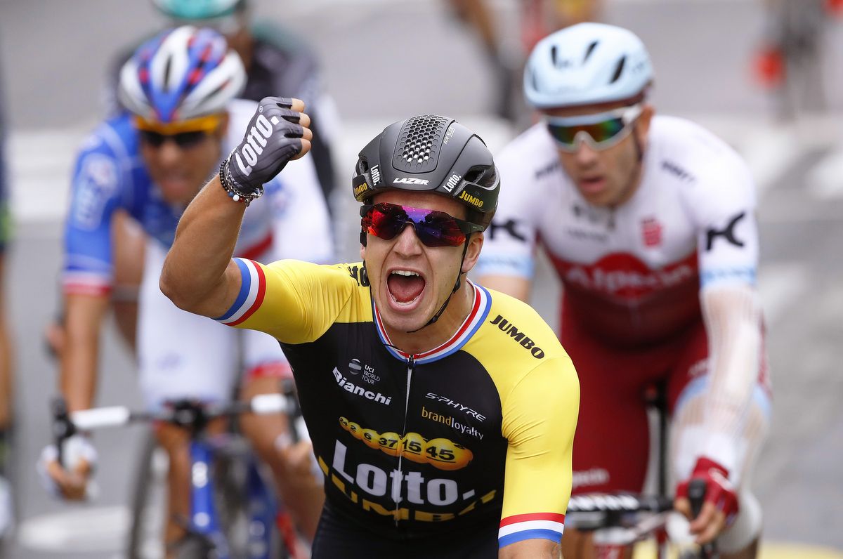 Dylan Groenewegen (LottoNL-Jumbo) celebrates the biggest win of his career