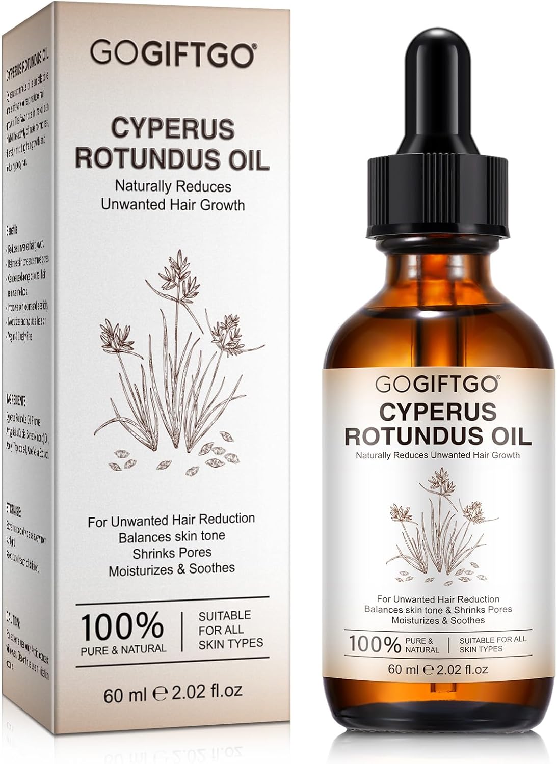 Gogiftgo Cyperus Rotundus Oil,cyprus Rotundus Oil for Hair Removal,cyperus Oi-L Natural, Soothing and Gentle,reducing Body Hair Growth,smooth Skin &amp;amp; Hair Removal,60ml (1pcs)