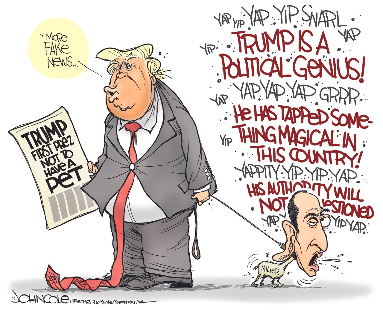 Political cartoon U.S. Trump Stephen Miller fake news | The Week