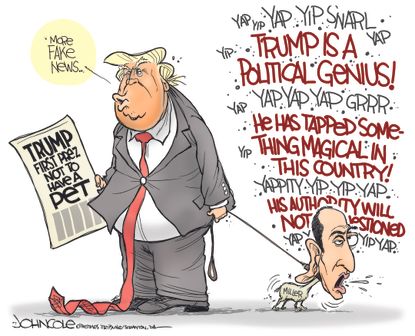 Political cartoon U.S. Trump Stephen Miller fake news