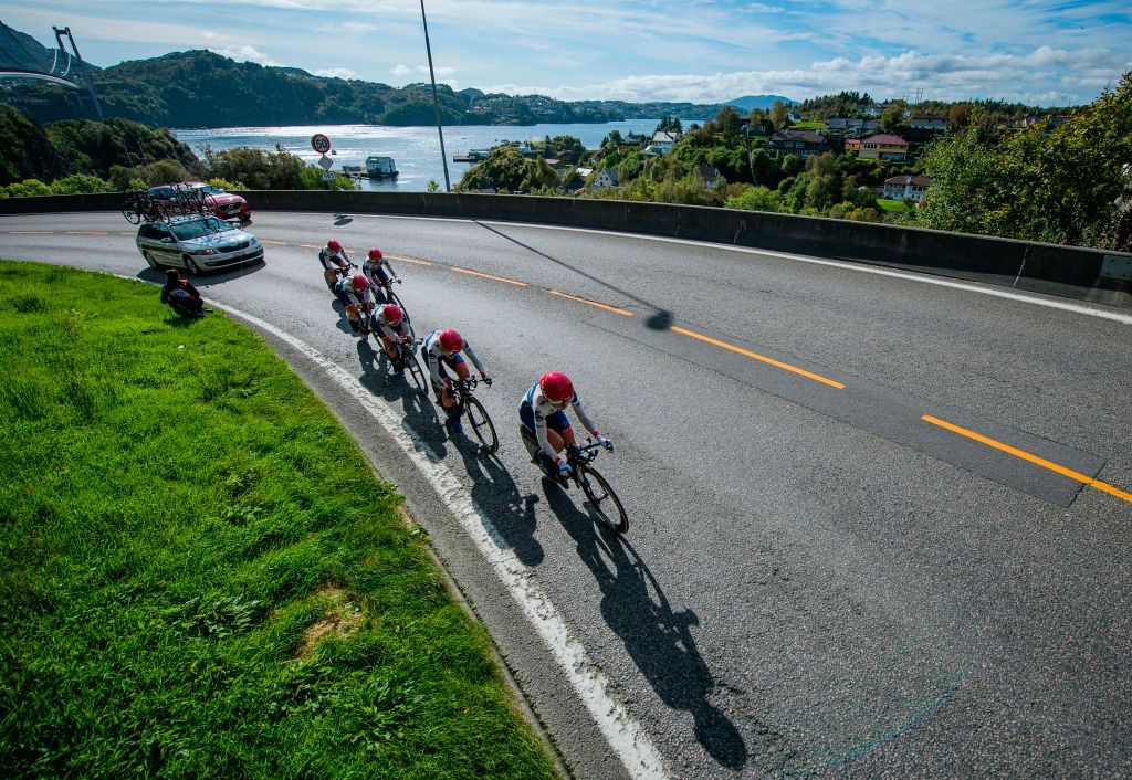 Cervelo Bigla out on the road for the women's team time trial in Bergen