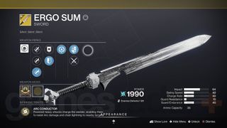Destiny 2 Ergo Sum sword perks inspection