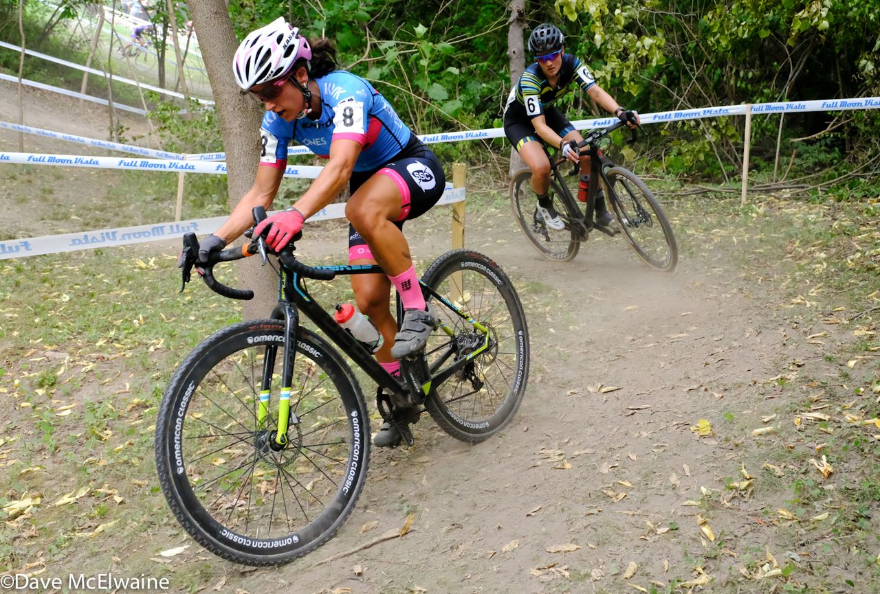 Courtenay McFadden riding in the top ten with three laps remaining.