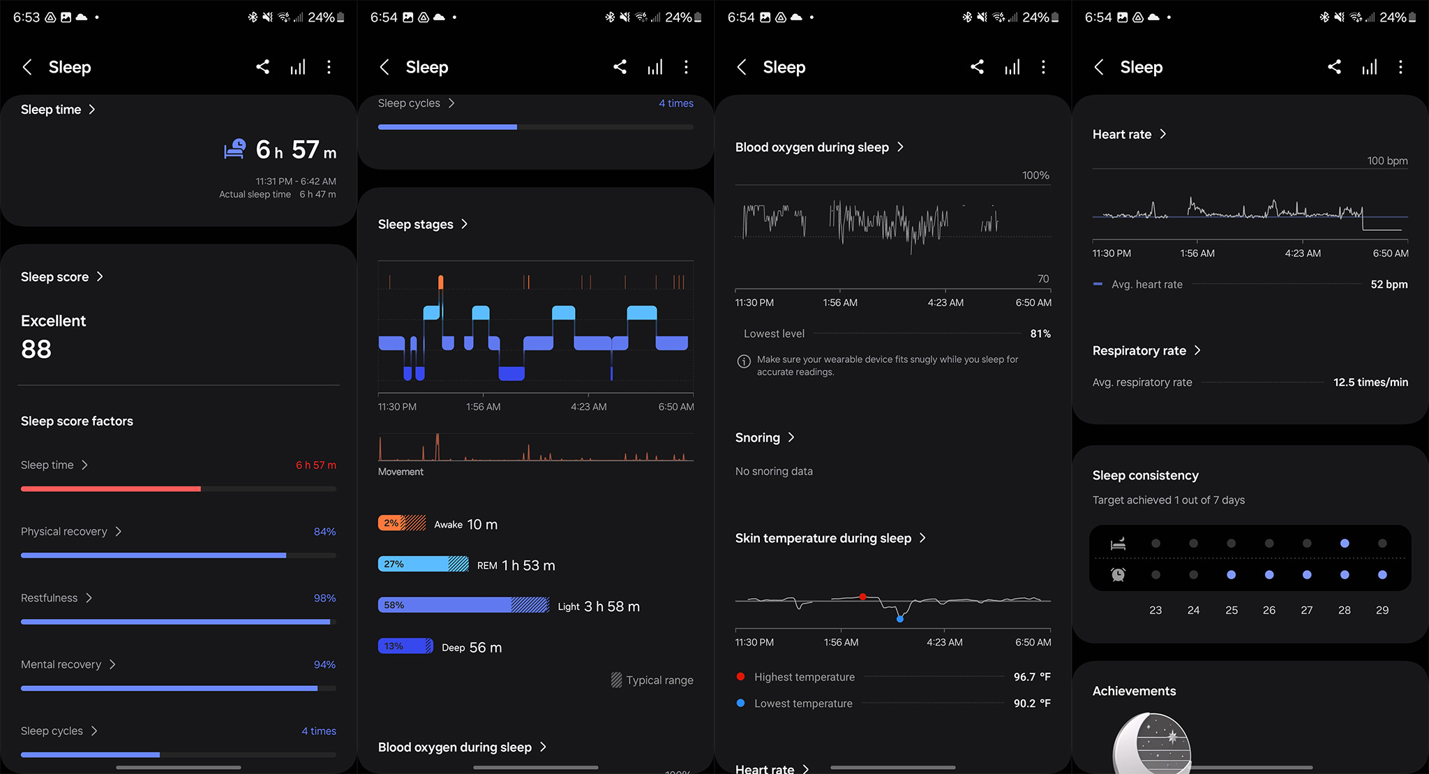 Looking at all the sleep data gathered from a Samsung Galaxy Ring in the Samsung Health app