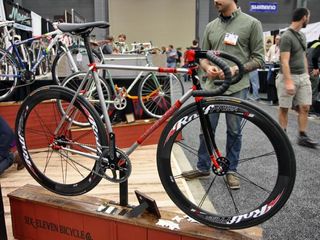 Six Eleven also showed off this shiny lugged track bike built with newly introduced KVA stainless steel tubing.