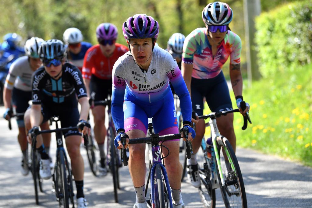 LIEGE BELGIUM APRIL 24 Amanda Spratt of Australia and Team Bikeexchange Jayco competes in the breakaway during the 6th Liege Bastogne Liege 2022 Femmes a 1421km one day race from Bastogne to Lige LBL LBLwomen UCIWWT on April 24 2022 in Liege Belgium Photo by Luc ClaessenGetty Images