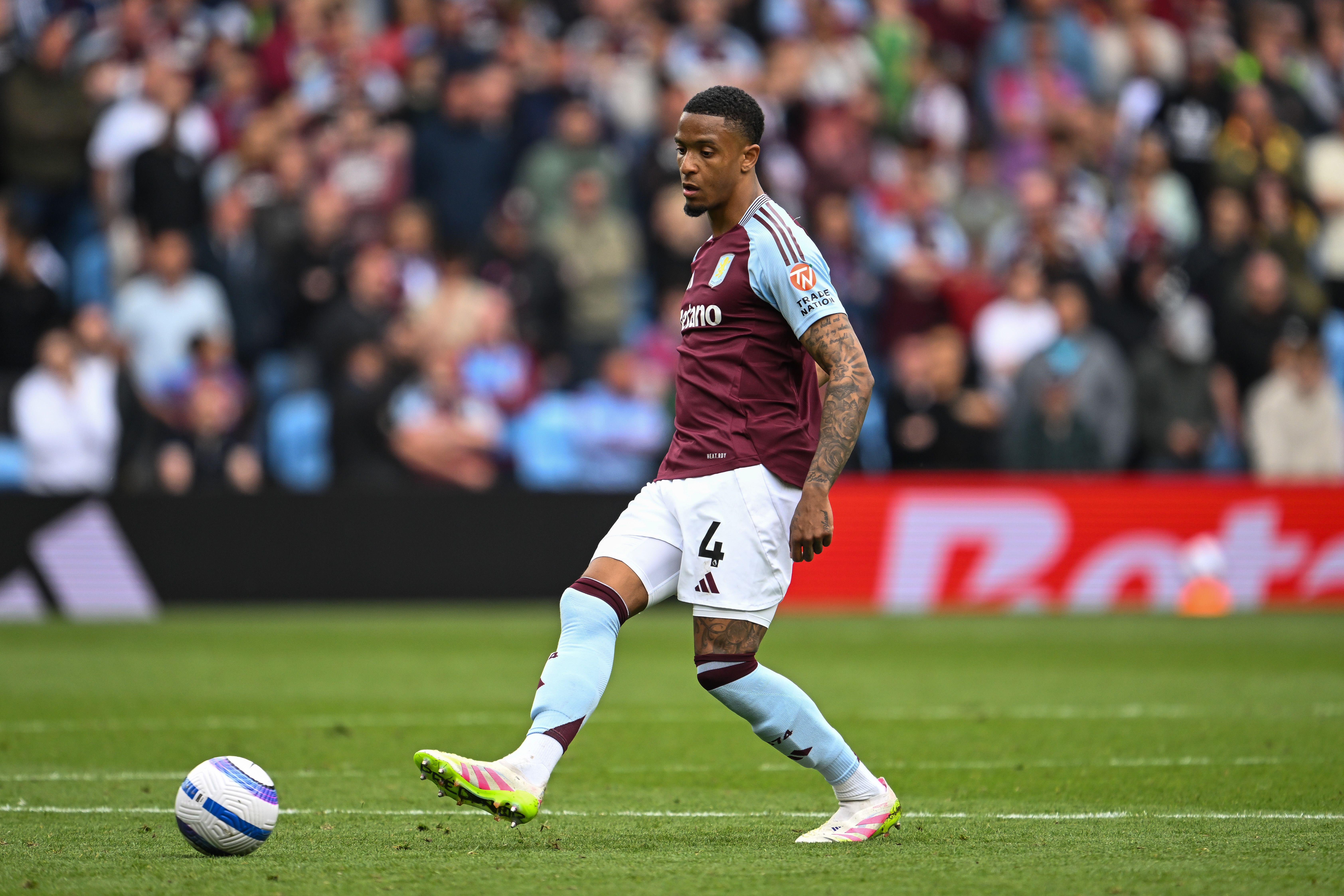 Ezri Konsa playing for Aston Villa against Fulham, May 2025