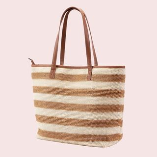 flat lay Amazon striped bag 