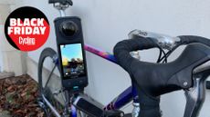 The Insta360 4K action camara shown with a bike and a Black Friday roundal