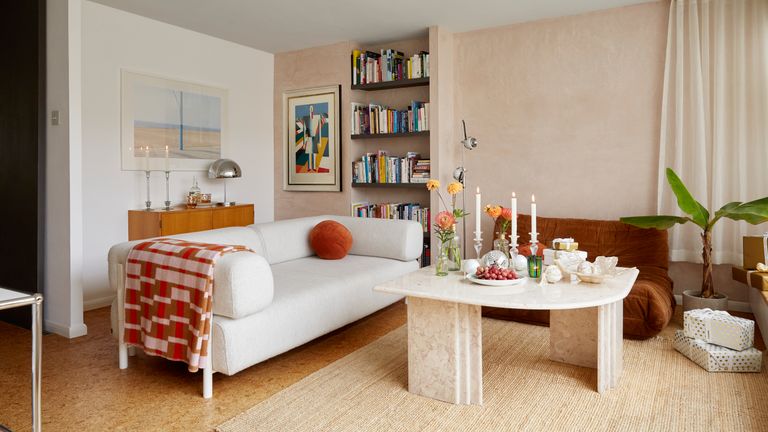 Peach toned living room 