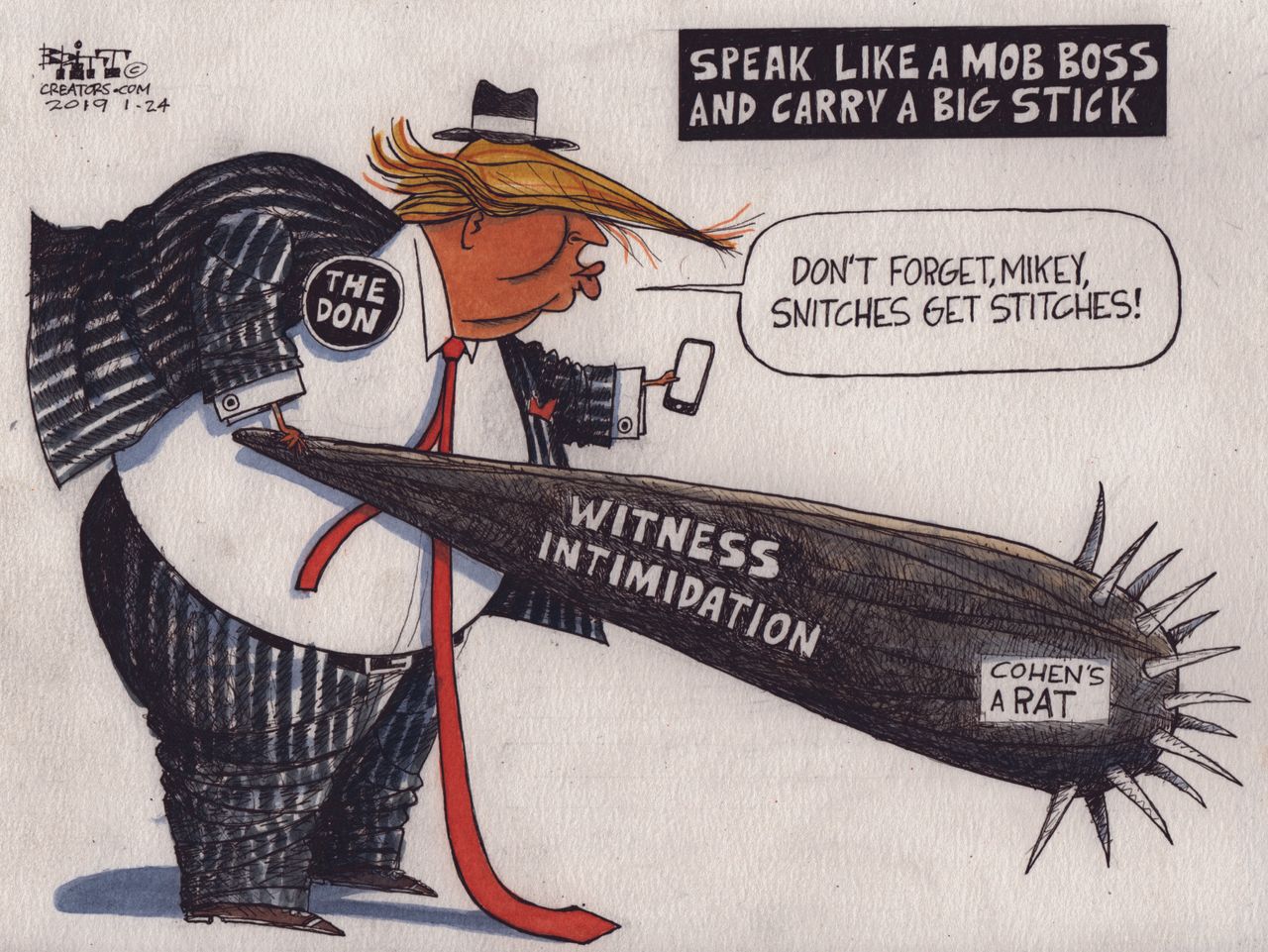 Political Cartoon U.S. Michael Cohen Trump Witness intimidation