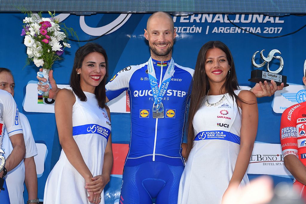 Stage winner Tom Boonen enjoying his moment on the podium