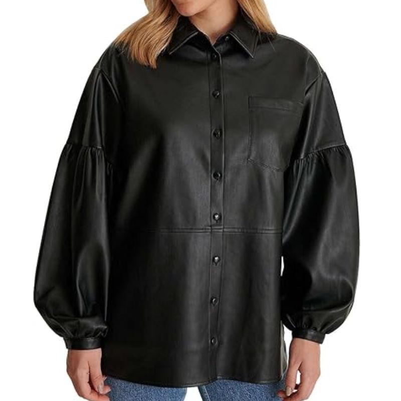 faux-leather shirt