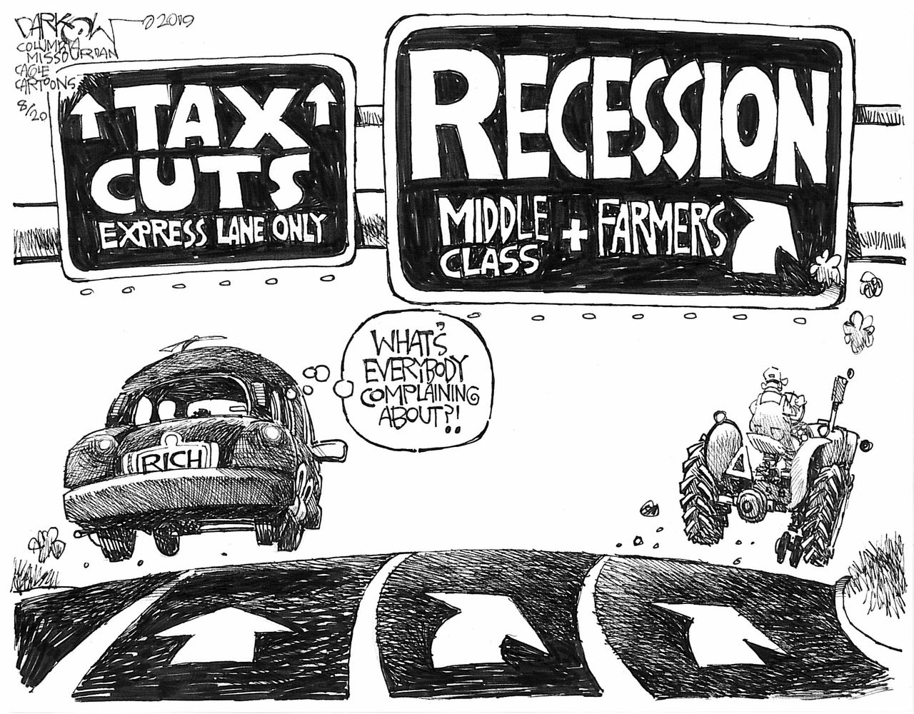 Political Cartoon U.S. Tax Cuts for the Rich Economic Recession Hurts Middle Class