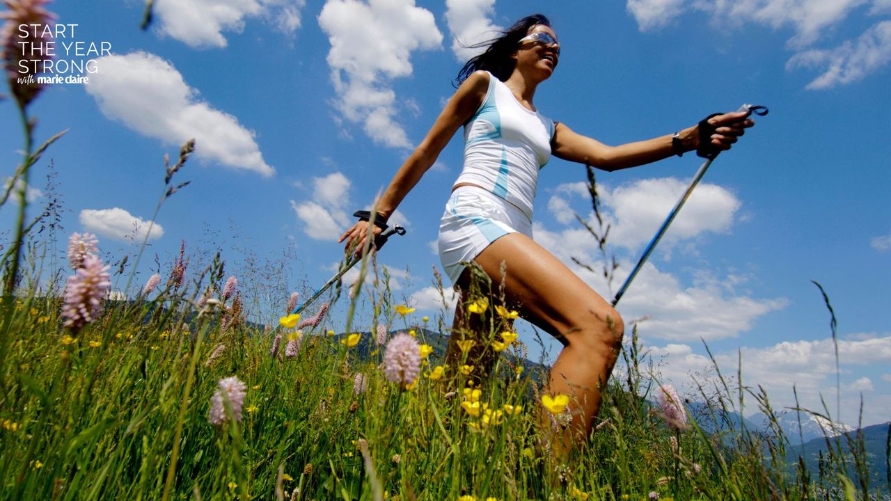 A woman reaping the benefits of Nordic walking