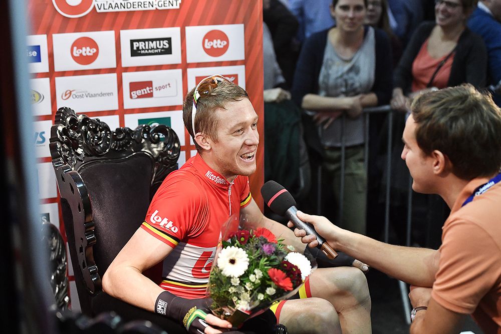 Cameron Meyer talks with the media at Gent Six Day