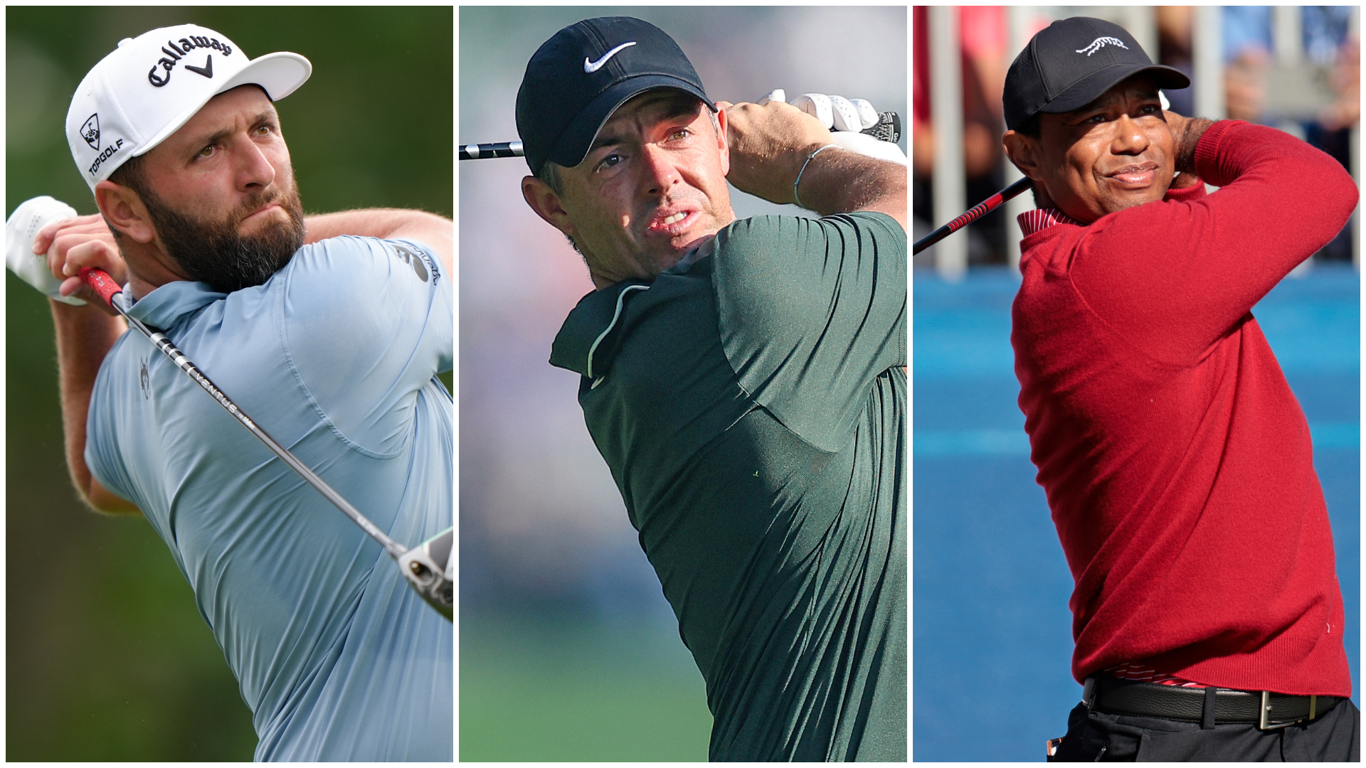 Jon Rahm, Rory McIlroy and Tiger Woods 
