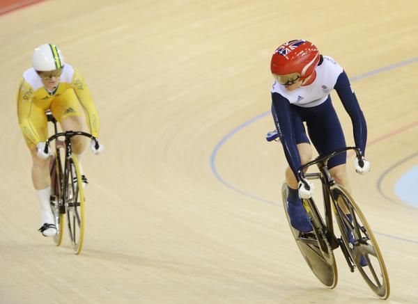 Victoria Pendleton looks back at Anna Meares in the final