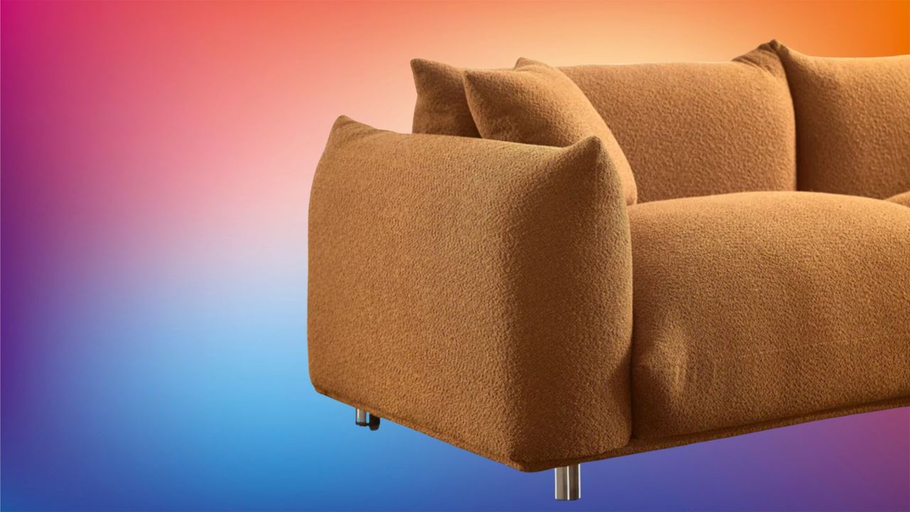 orange boucle sofa