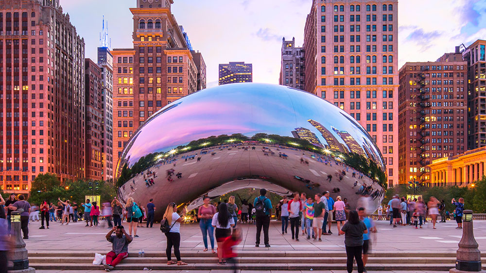Cloud Gate sculpture also known as the Chicago Bean with no sign of man trapped inside