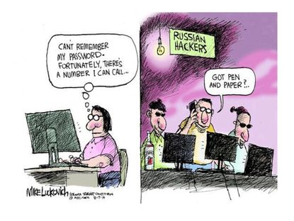 Editorial cartoon technology Russian hackers
