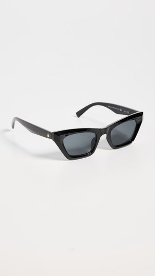 black cat eye sunglasses with blue lenses