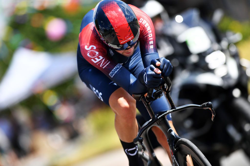 GAVERE BELGIUM JUNE 23 Laurens De Plus of Belgium sprints during the 123rd Belgian Road Championship 2022 Mens Individual Time Trial a 348km individual time trial one day race from Gavere to Gavere ITT BelgianCycling140 on June 23 2022 in Gavere Belgium Photo by Luc ClaessenGetty Images