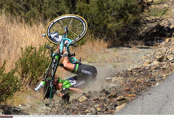 Maarten Tjallingii (Team Belkin) takes a heavy fall at the Vuelta