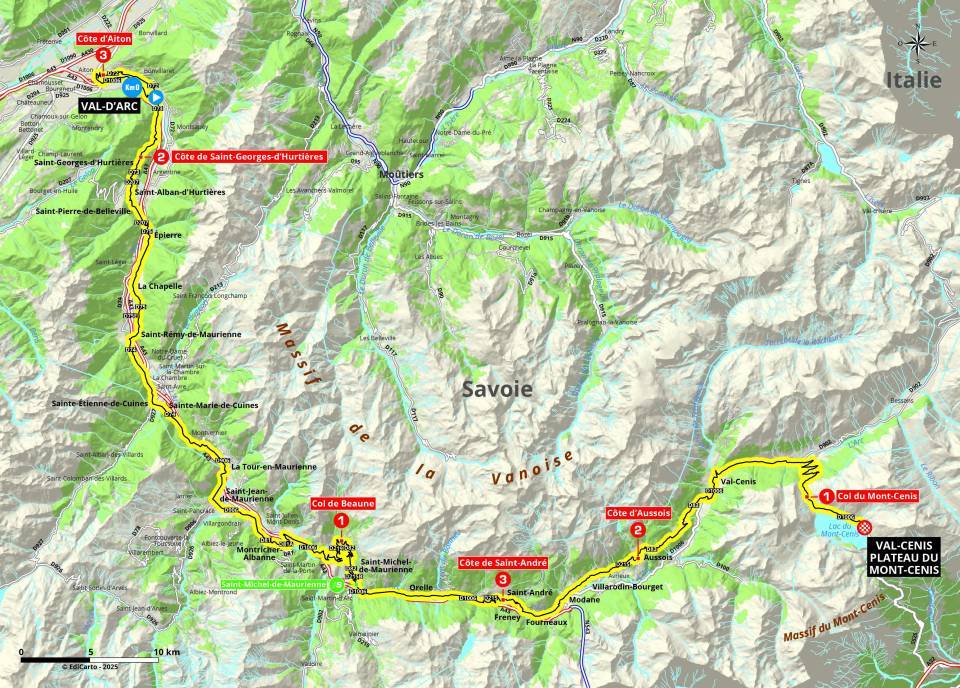 Route map of stage 8 of the 2025 Criterium du Dauphine