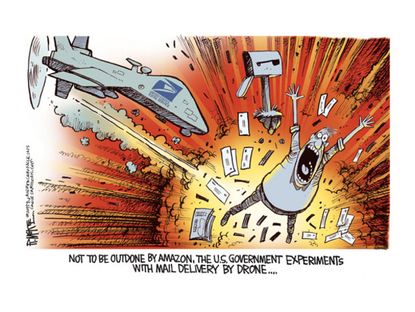 Political cartoon drones government mail