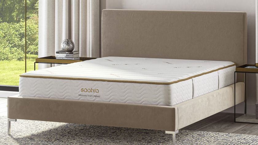 Saatva Memory Foam Hybrid Mattress on platform