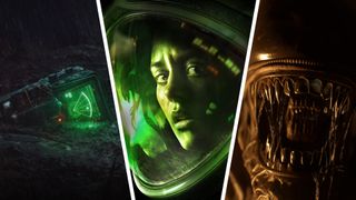 A three-way artwork split of images from Alien: Isolation and Alien: Isolation 2