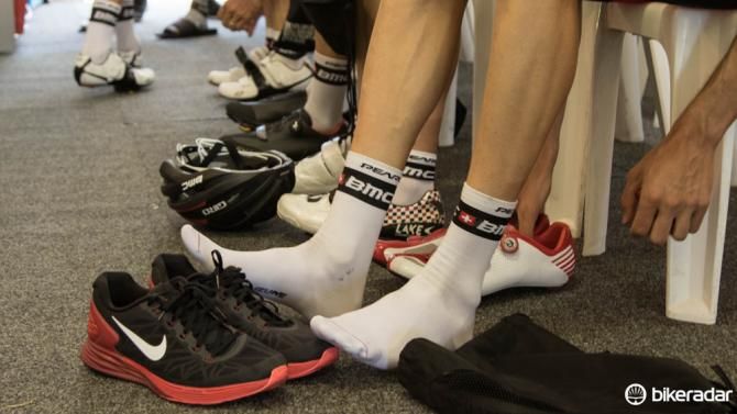 BMC Racing Team is one example where riders each have individual shoe sponsors
