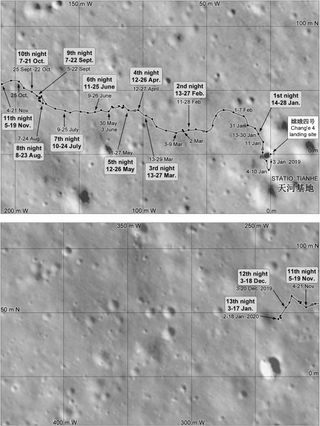 This map by Phil Stooke shows the driving activity of China's Yutu 2 rover on the far side of the moon as of the mission's Day 13.