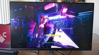 Monoprice Dark Matter 27-inch gaming monitor playing Cyberpunk 2077.
