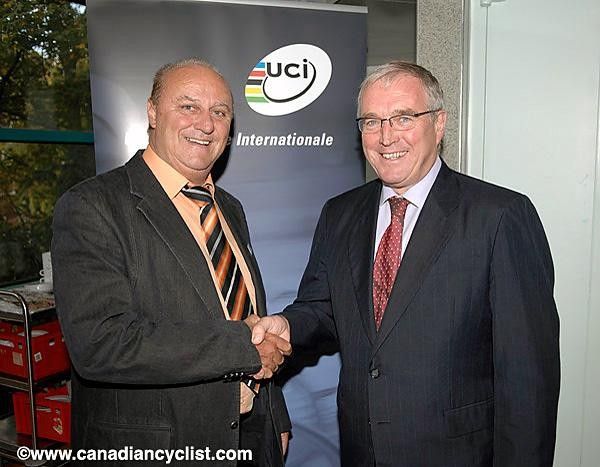 The mayor of St Wendel, Germany which hosts 2010 Marathon Worlds, and UCI President Pat McQuaid