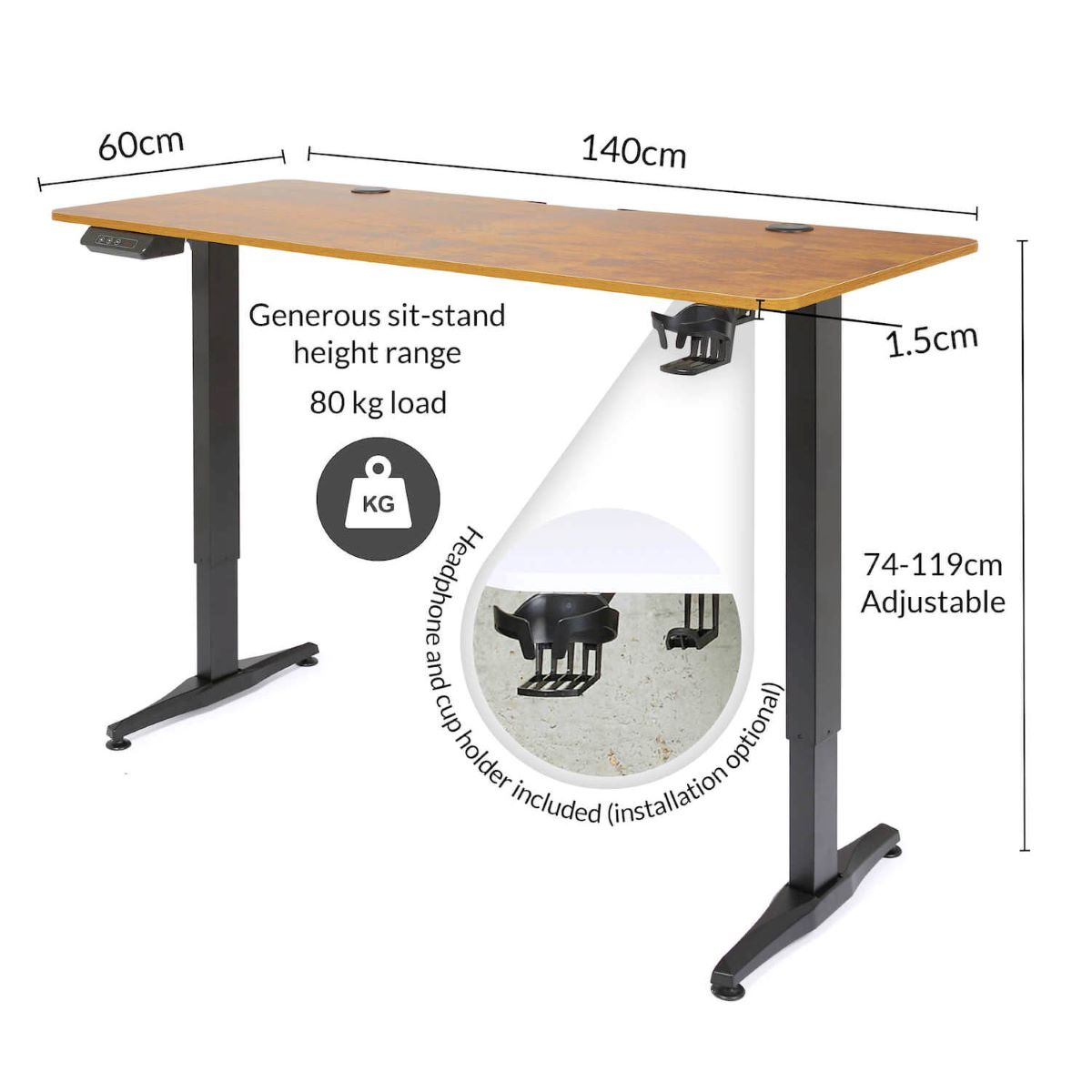 EZ Air Standing Desk Review | Walnut 140 x 60 | 80kg | Height 74 –119 cm