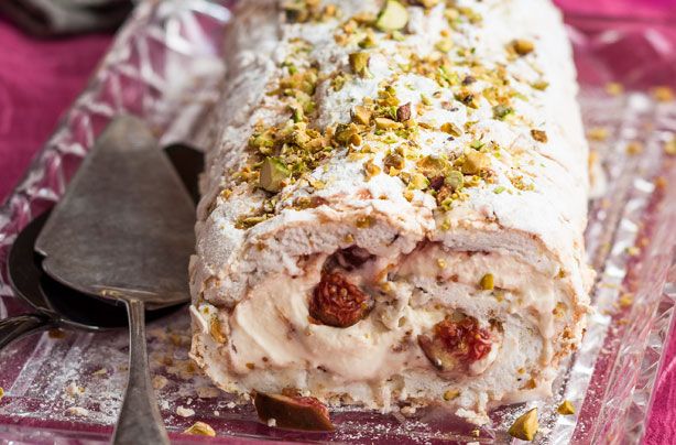 Meringue roulade with fig and pistachio filling | Dessert Recipes ...