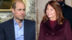 Composite of Prince William in October 2023 and Carole Middleton in December 2021