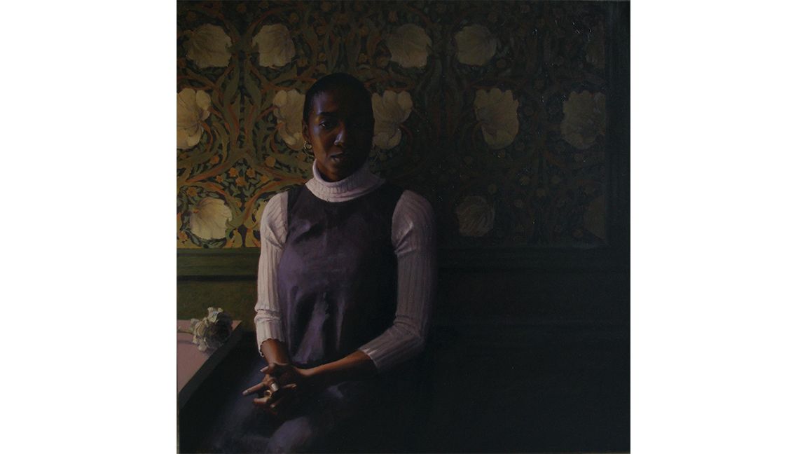 portrait painters; a woman sits in a dark room